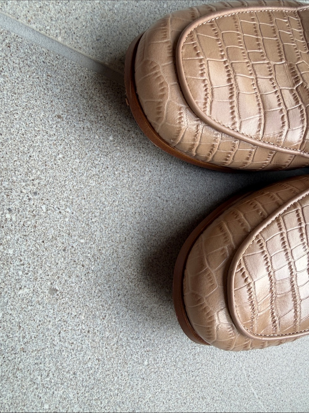 Sam Edelman Tan Croc-Embossed Loafers with Gold buckle. - Picture 5 of 7